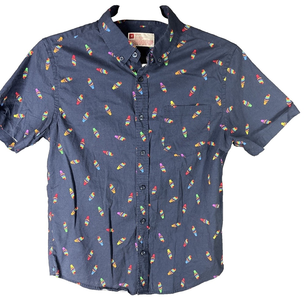 Sz Medium Rainbow Ice‎ Cream Button Down Shirt Men's Cotton Multicolor Pattern